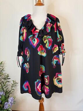 CROSBY by Mollie Burch Black Swing Dress with Multicolor Abstract Accent | M